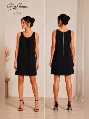 Vintage Oleg Cassini Timeless Black Sleeveless Back-Zip Shift Dress Size 12